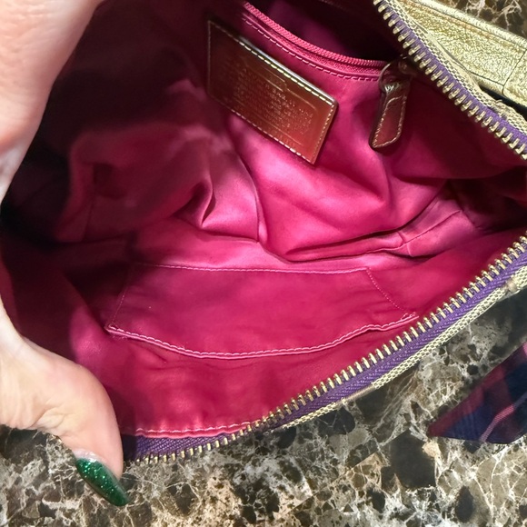 Coach Poppy Tartan Appliqué Groovy Shoulder Bag Brown Purple - Picture 17 of 17